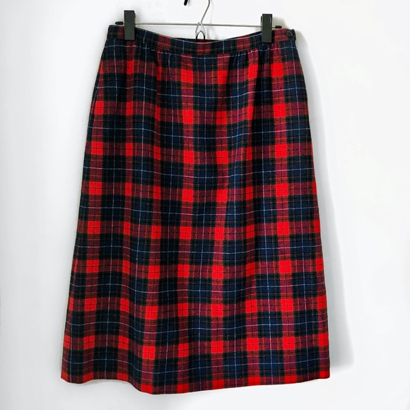 Vintage Pendleton Tartan Virgin Wool High Waist Plaid Clueless Style Midi Skirt - Picture 1 of 7